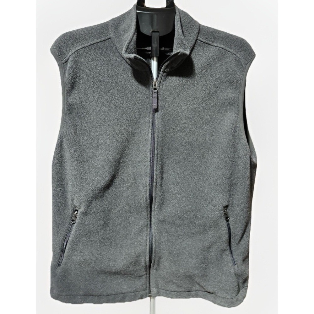 Lands End Gray Fleece Vest Mens L 42-44 AirCore 200 Sleeveless Outdoor Pockets